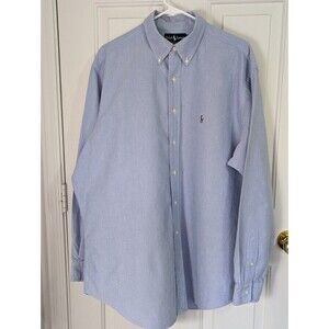 Polo Ralph Lauren Shirt Mens Large 17/36 Blue Yarmouth Button L/S Logo Classic